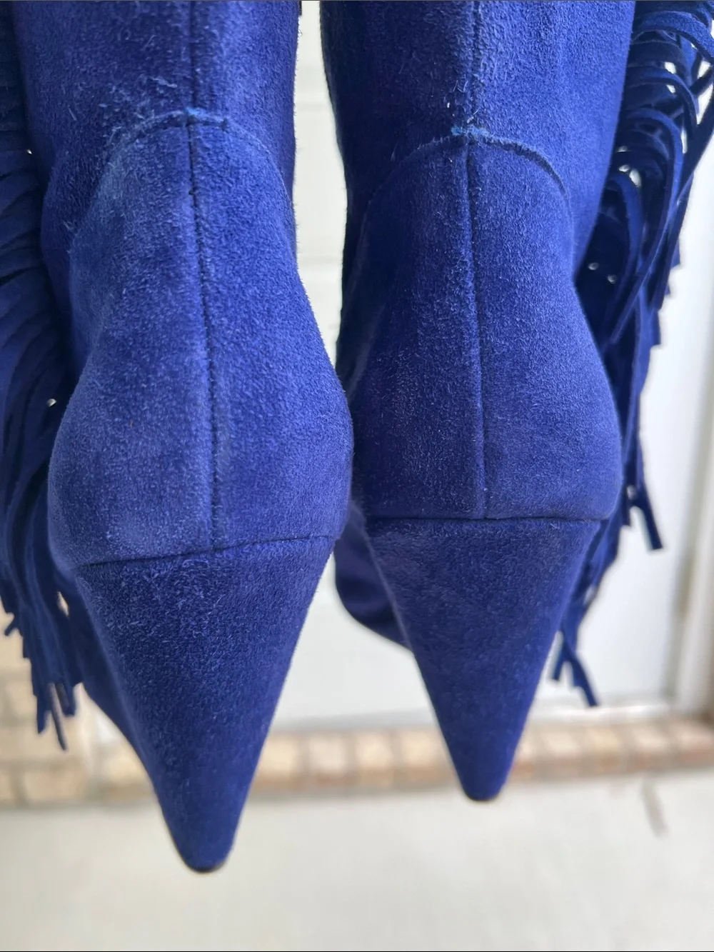 Betsey Johnson Zohara Royal Blue Suede Fringe Boho Knee Boots Size 8.5